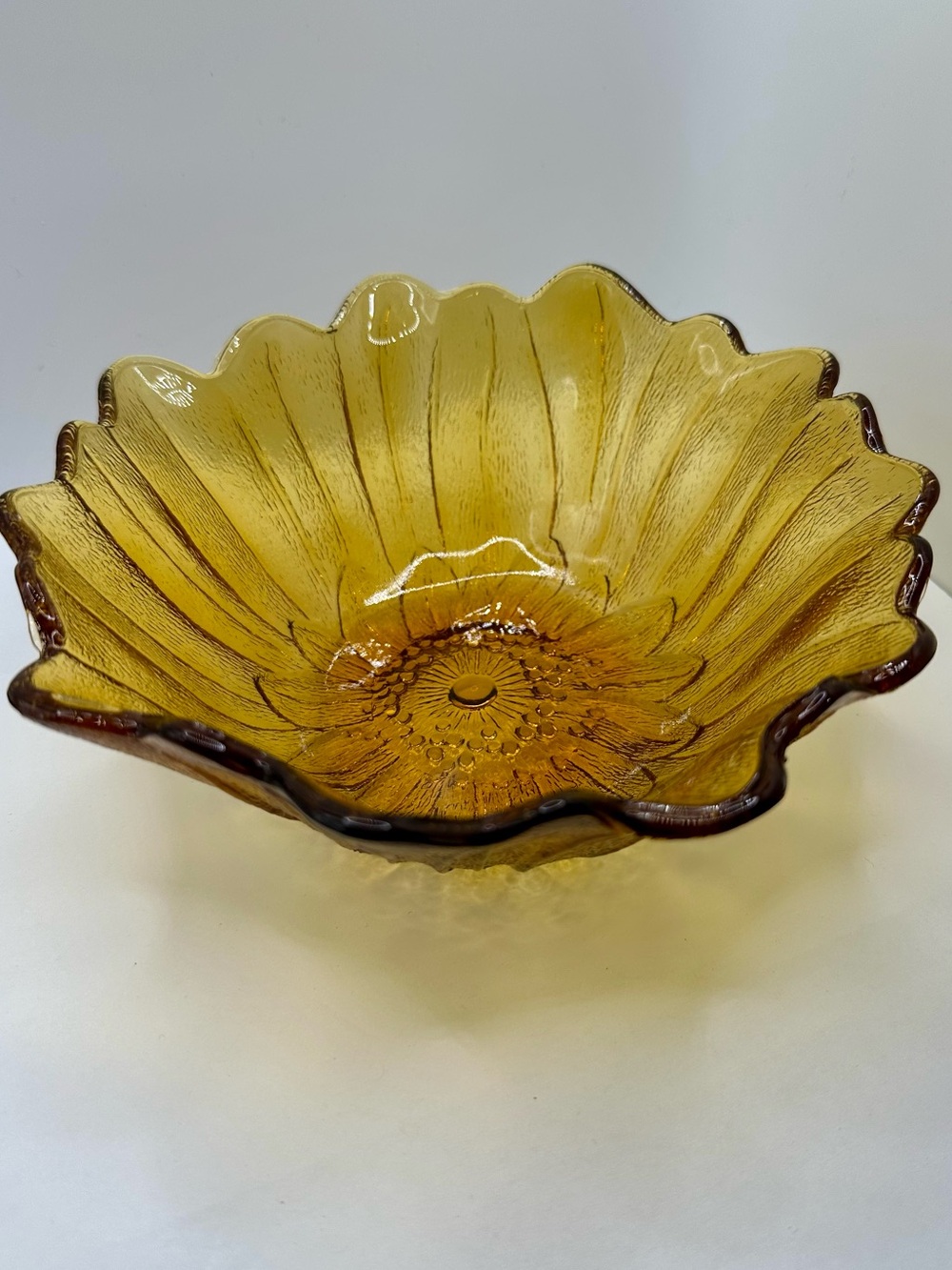 Vintage Indiana Glass Amber Sunflower Glass Bowl Candy Dish